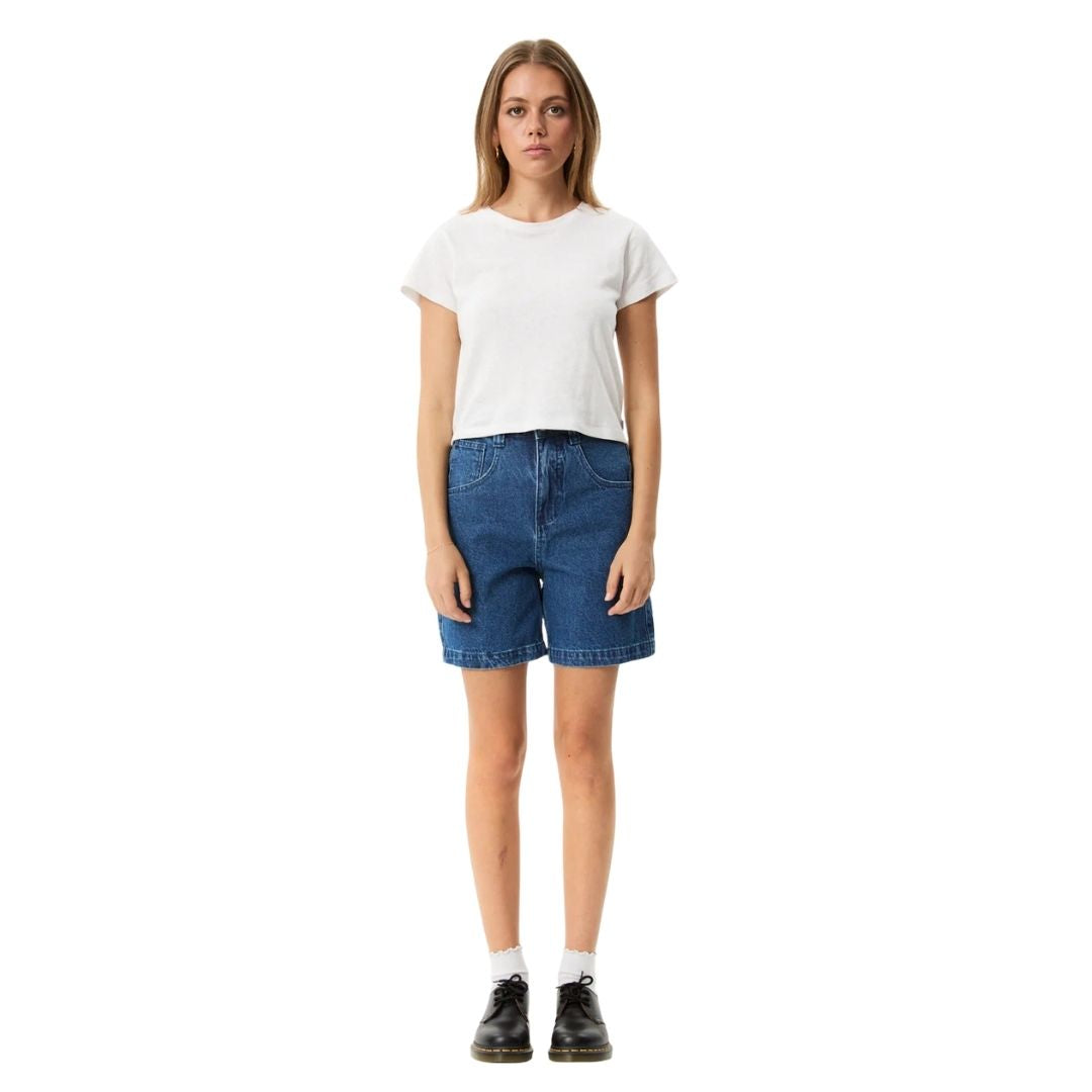 Afends Womens Emilie Hemp Denim Carpenter Shorts  - Authentic Blue