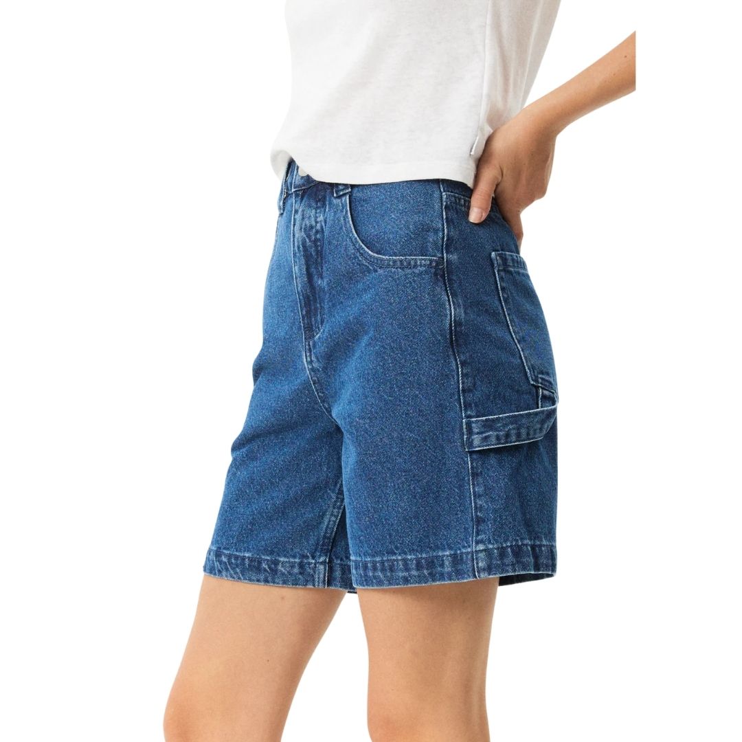 Womens Emilie Hemp Denim Carpenter Shorts  - Authentic Blue