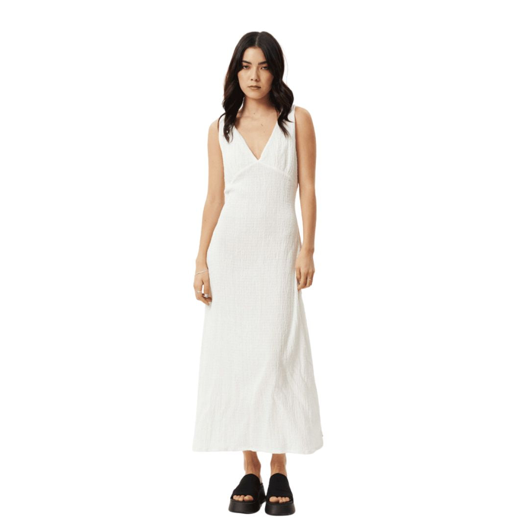 Afends Womens Focus Hemp Seersucker Maxi Dress - White