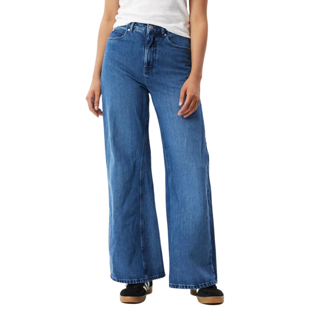 Afends Womens Gigi Hemp Denim Flared Jeans - Authentic Blue