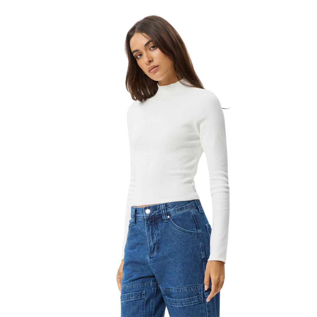 Womens Iconic Hemp Rib Long Sleeve Top - Off White