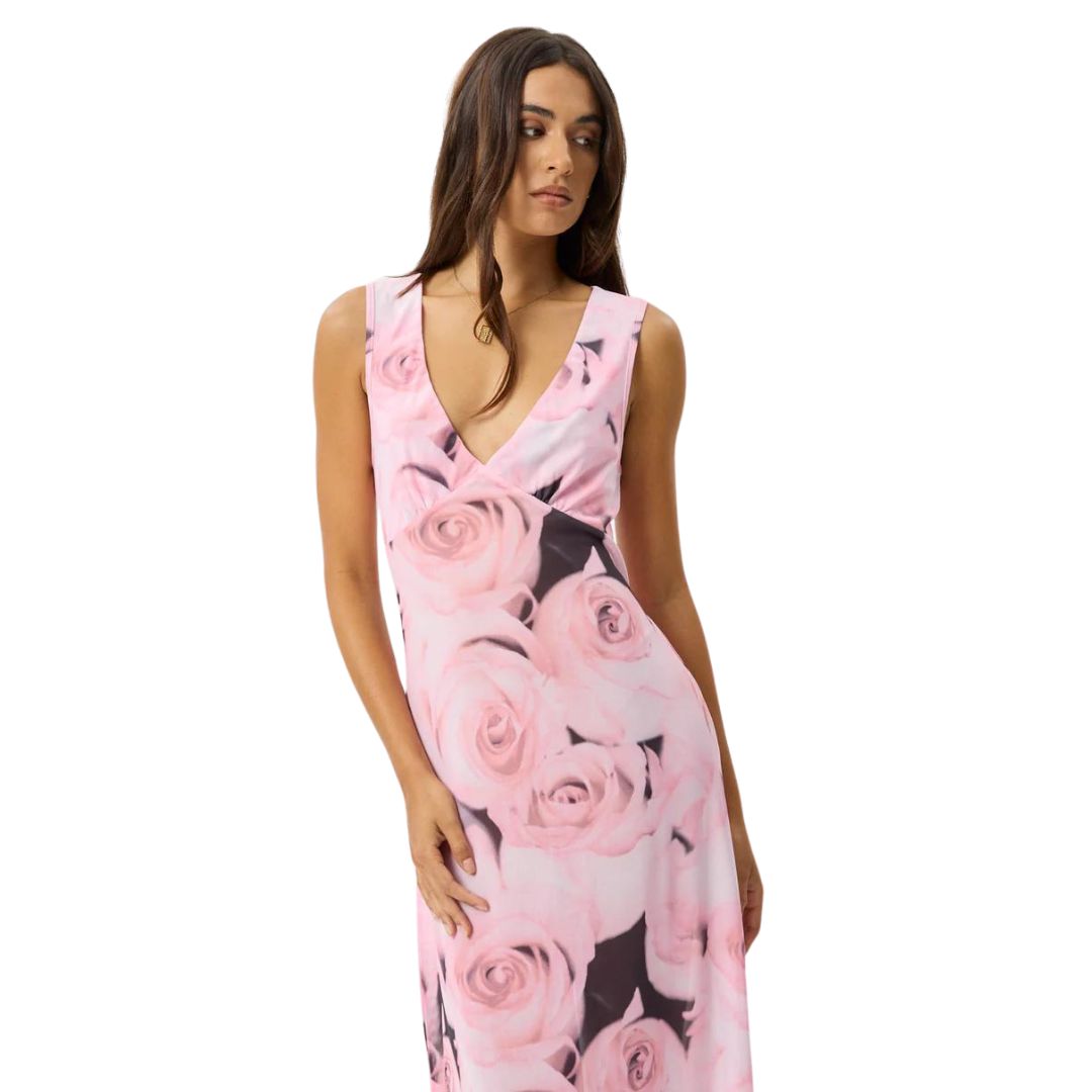 Afends Womens Marinette Recycled Sheer Maxi Dress - Rose