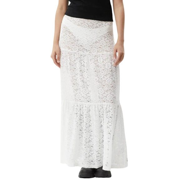 Afends Womens Poet Lace Maxi Skirt White
