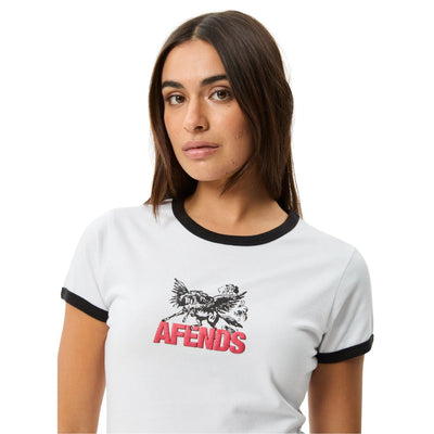 Afends Womens Pony Up Ringer T-Shirt - White