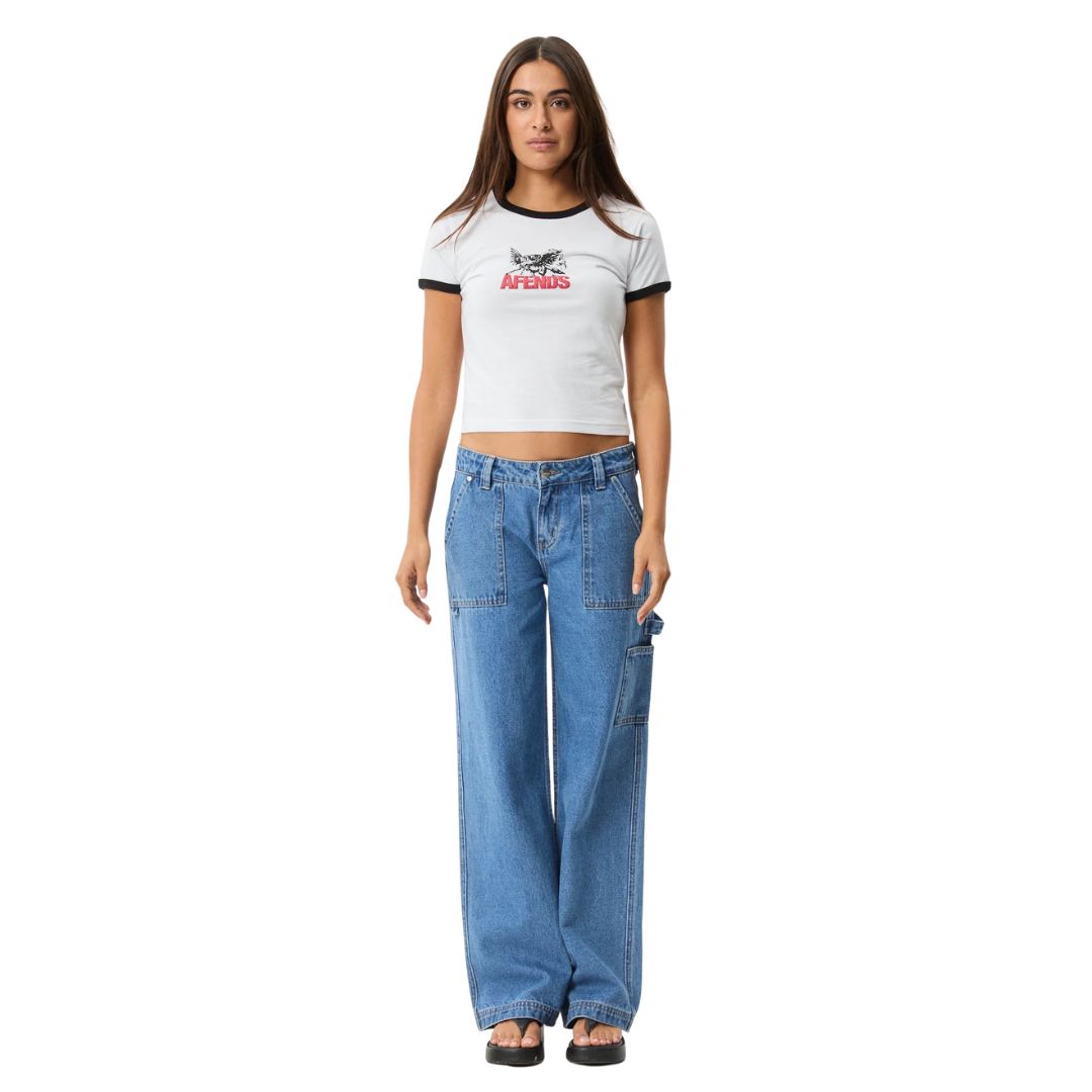 Afends Womens Pony Up Ringer T-Shirt - White