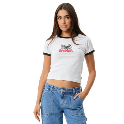 Afends Womens Pony Up Ringer T-Shirt - White