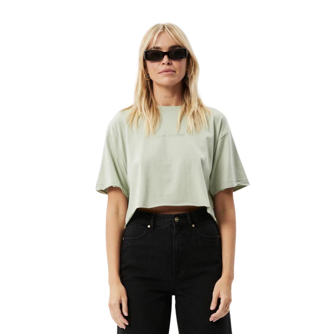 Afends Womens Restless Slay Cropped T-Shirt - Eucalyptus