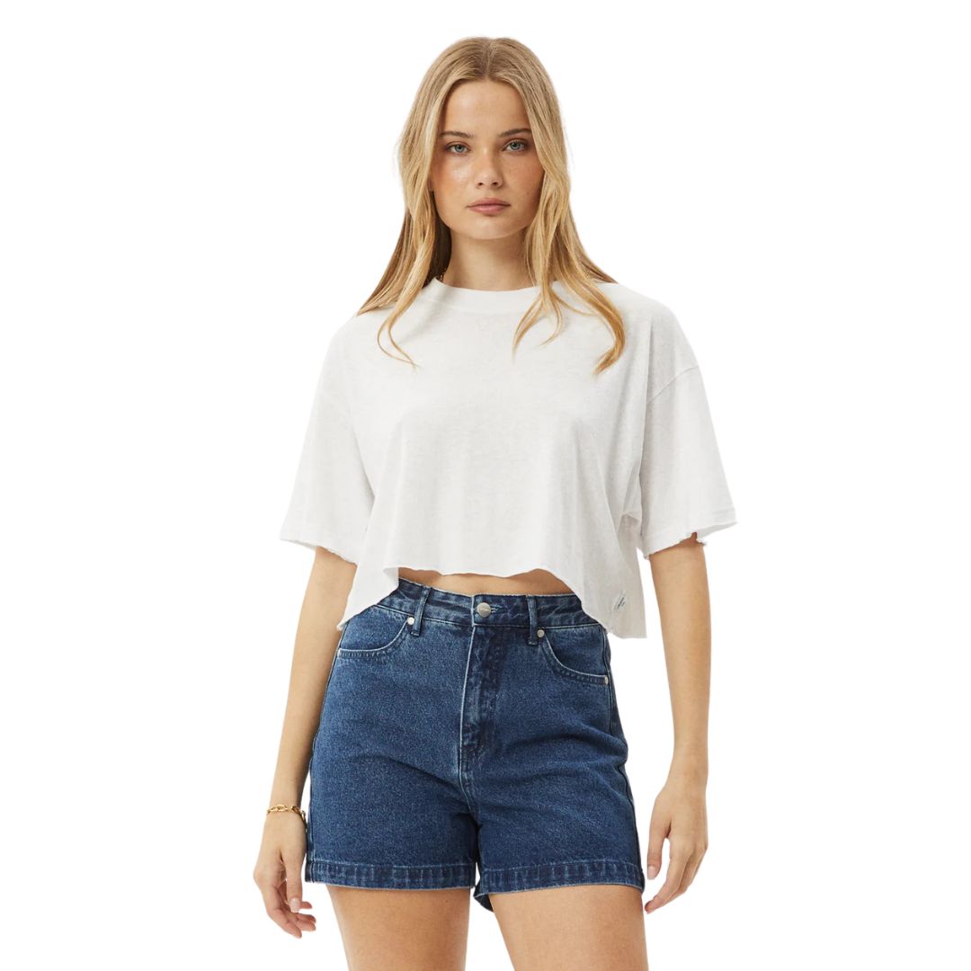 Afends Womens Slay Cropped Hemp Oversize T-Shirt - White