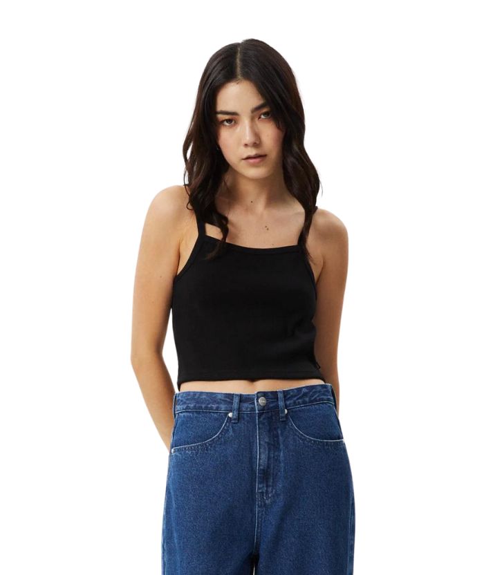 Afends Womens Taylor Hemp Rib Singlet - Black
