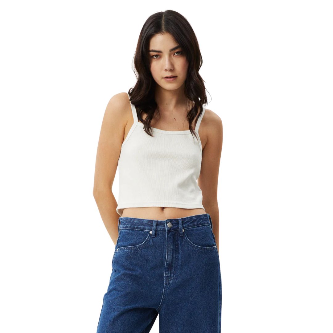 Afends Womens Taylor Hemp Rib Singlet - White