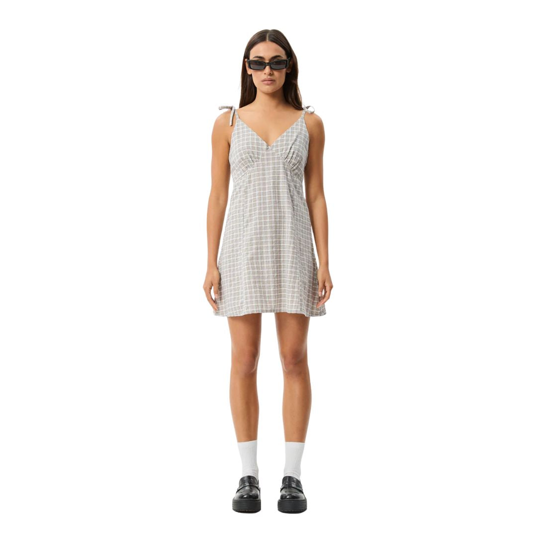 Afends Womens Drew Seersucker Mini Dress - Taupe Check