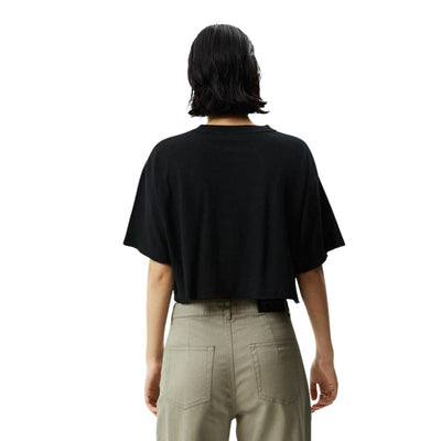 Afends Womens Slay Cropped Hemp Oversized T-Shirt - Black