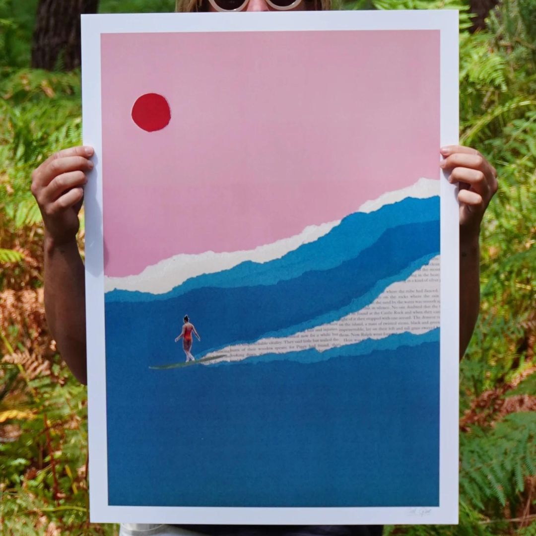 Ciel Glue 'Baleal Girl' Collage Print | Retro Surf Art