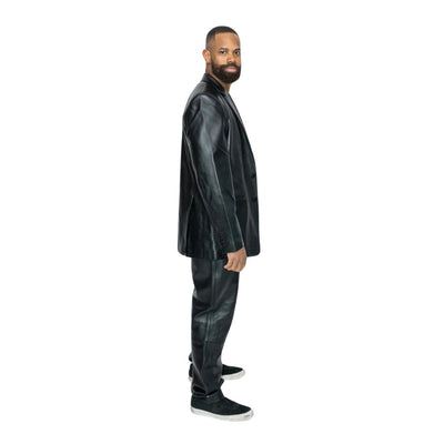 Cotiere Oversized Leather Suit Jacket - Black
