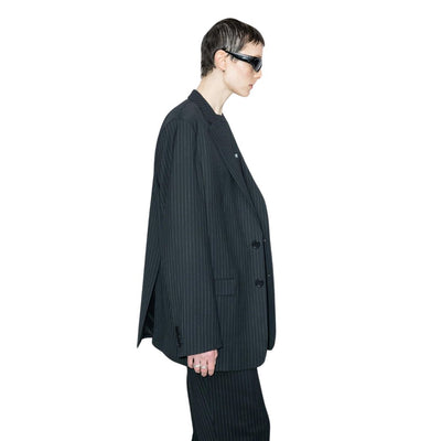 Cotiere Unisex Pinstriped Suit Jacket - Black