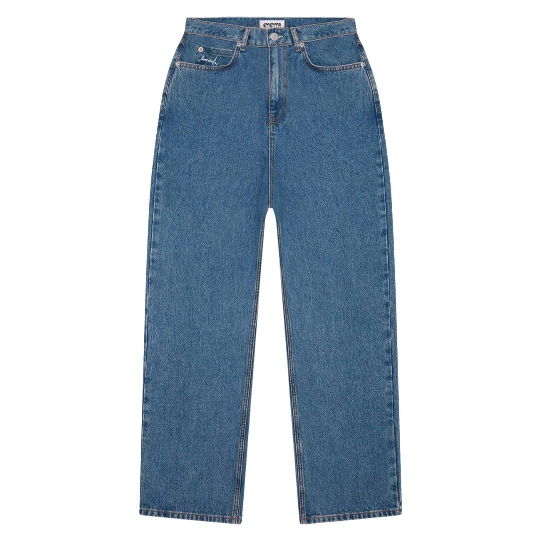 Womens Loofa Ikon Flower Denim Pants - Blue Stone Washed
