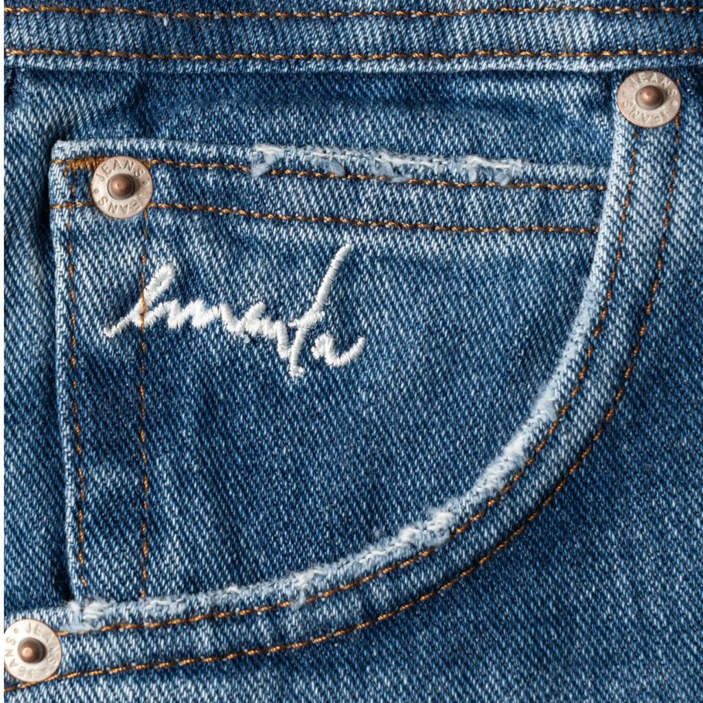 Womens Loofa Ikon Flower Denim Pants - Blue Stone Washed