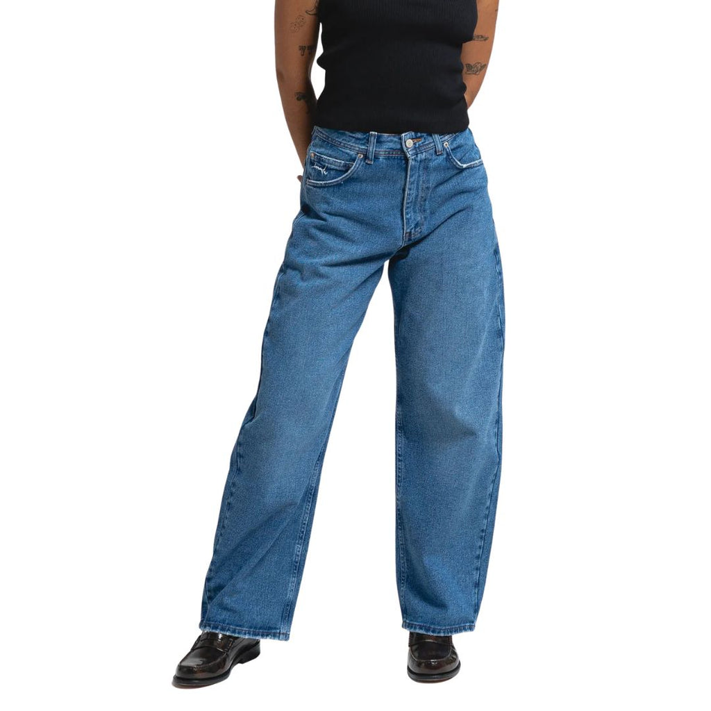 Womens Loofa Ikon Flower Denim Pants - Blue Stone Washed