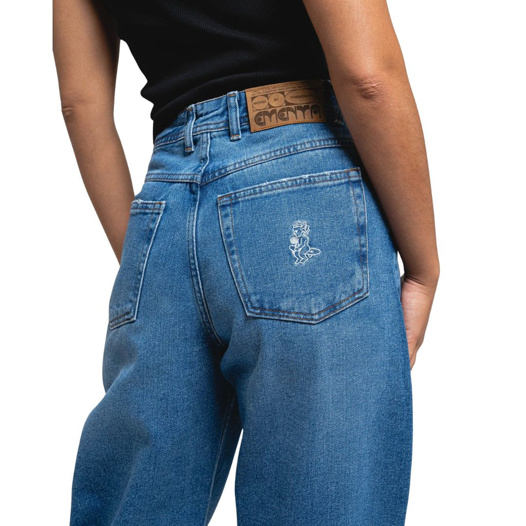 Womens Loofa Ikon Flower Denim Pants - Blue Stone Washed
