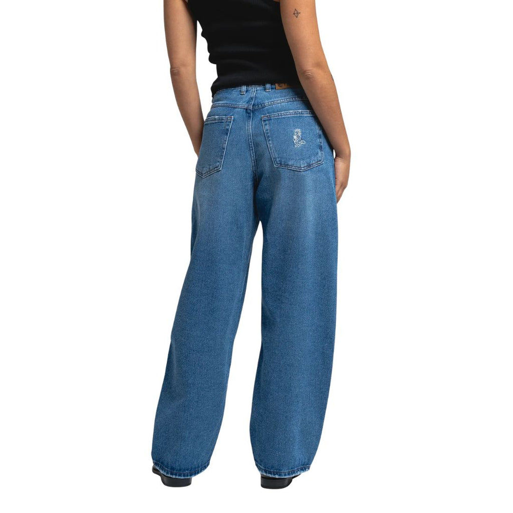 Womens Loofa Ikon Flower Denim Pants - Blue Stone Washed