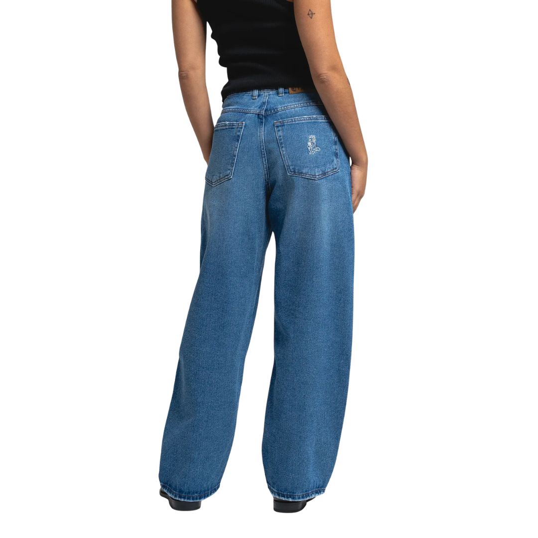 Womens Loofa Ikon Flower Denim Pants - Blue Stone Washed