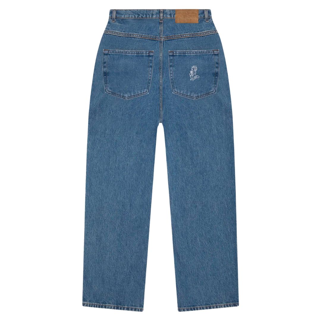 Womens Loofa Ikon Flower Denim Pants - Blue Stone Washed