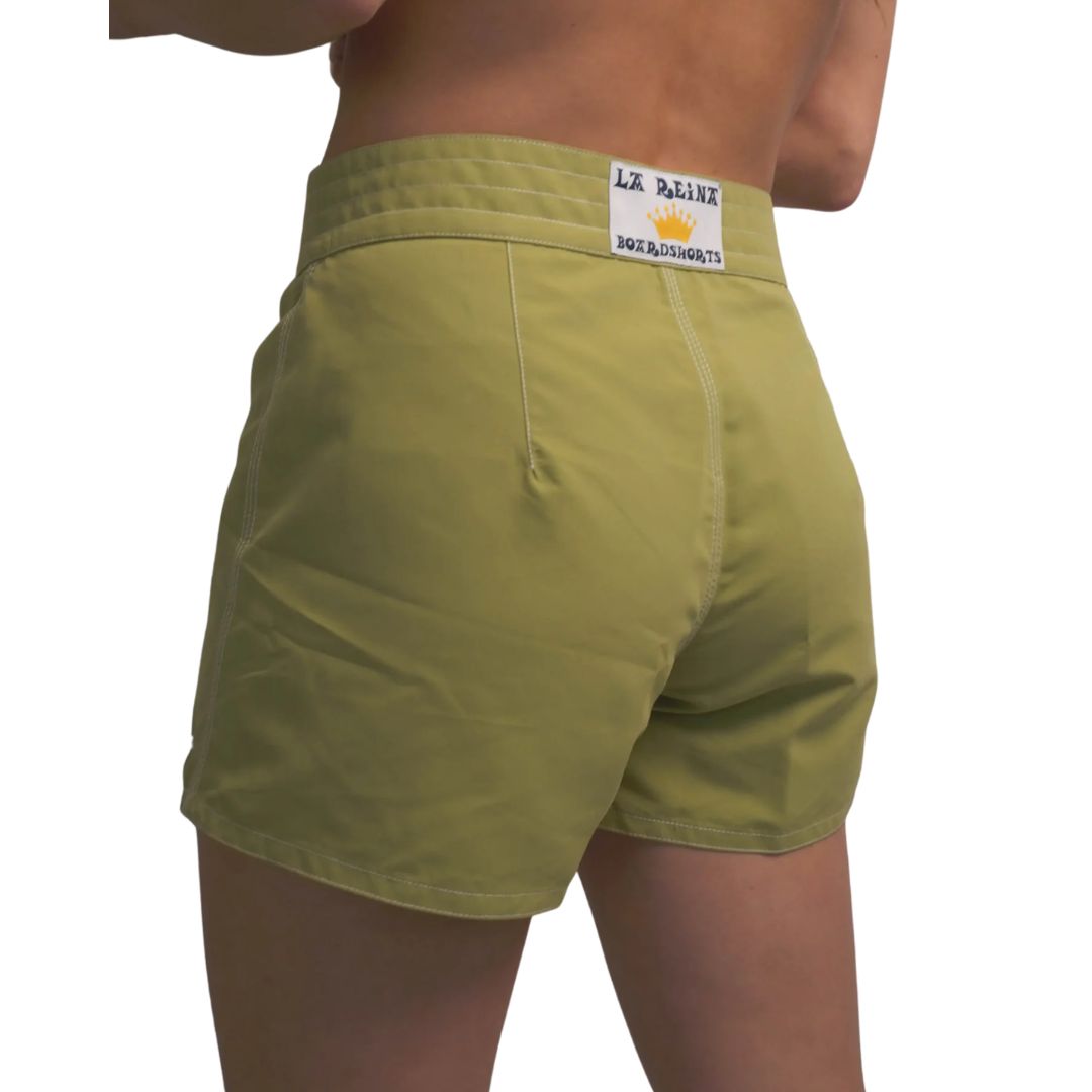 La Reina Green Aceituna Boardshort — worn view