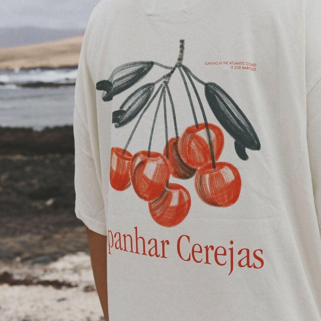 Latitud Fuego Cherries T-Shirt Ecru — graphic detail