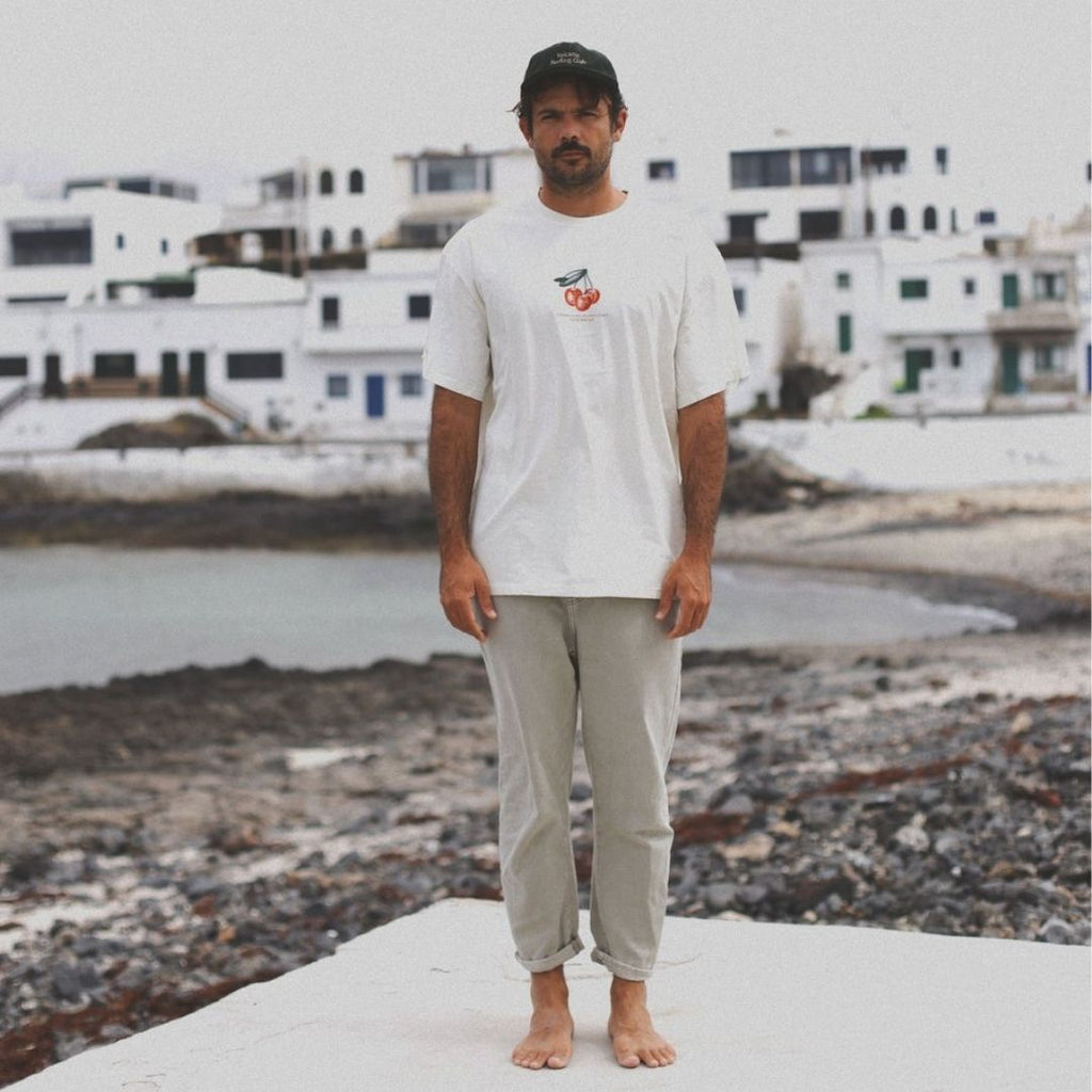 Latitud Fuego Cherries T-Shirt Ecru — worn view