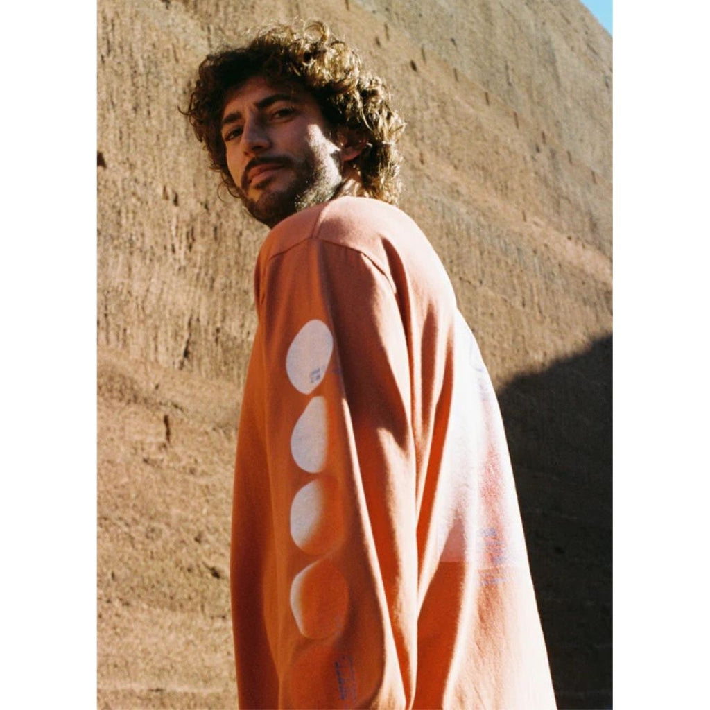 Latitud Fuego Forces of Nature Long Sleeve T-Shirt Roasted Orange — worn view