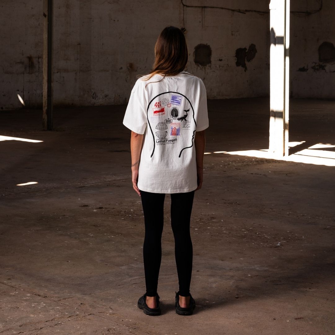 Latitud Fuego Stamps T-Shirt Ecru — lifestyle shot
