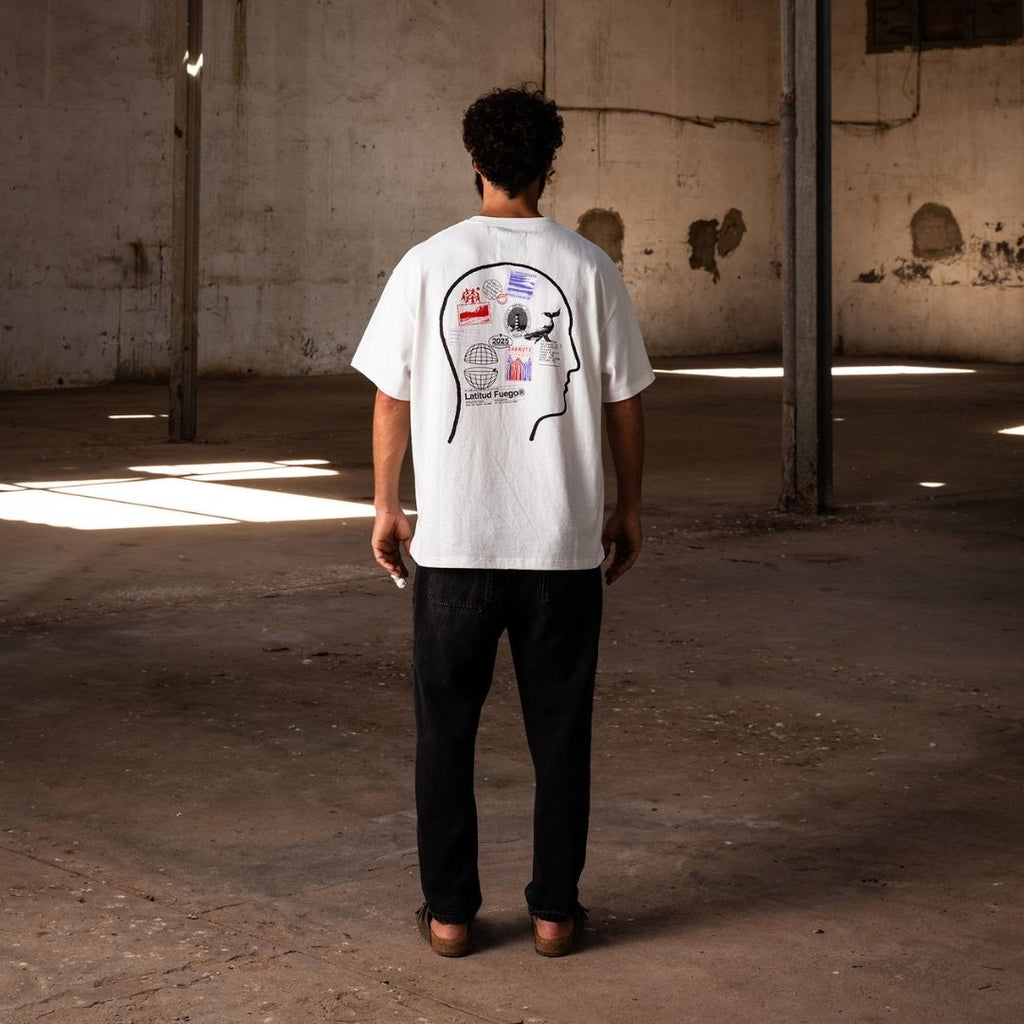 Latitud Fuego Stamps T-Shirt Ecru — detail view