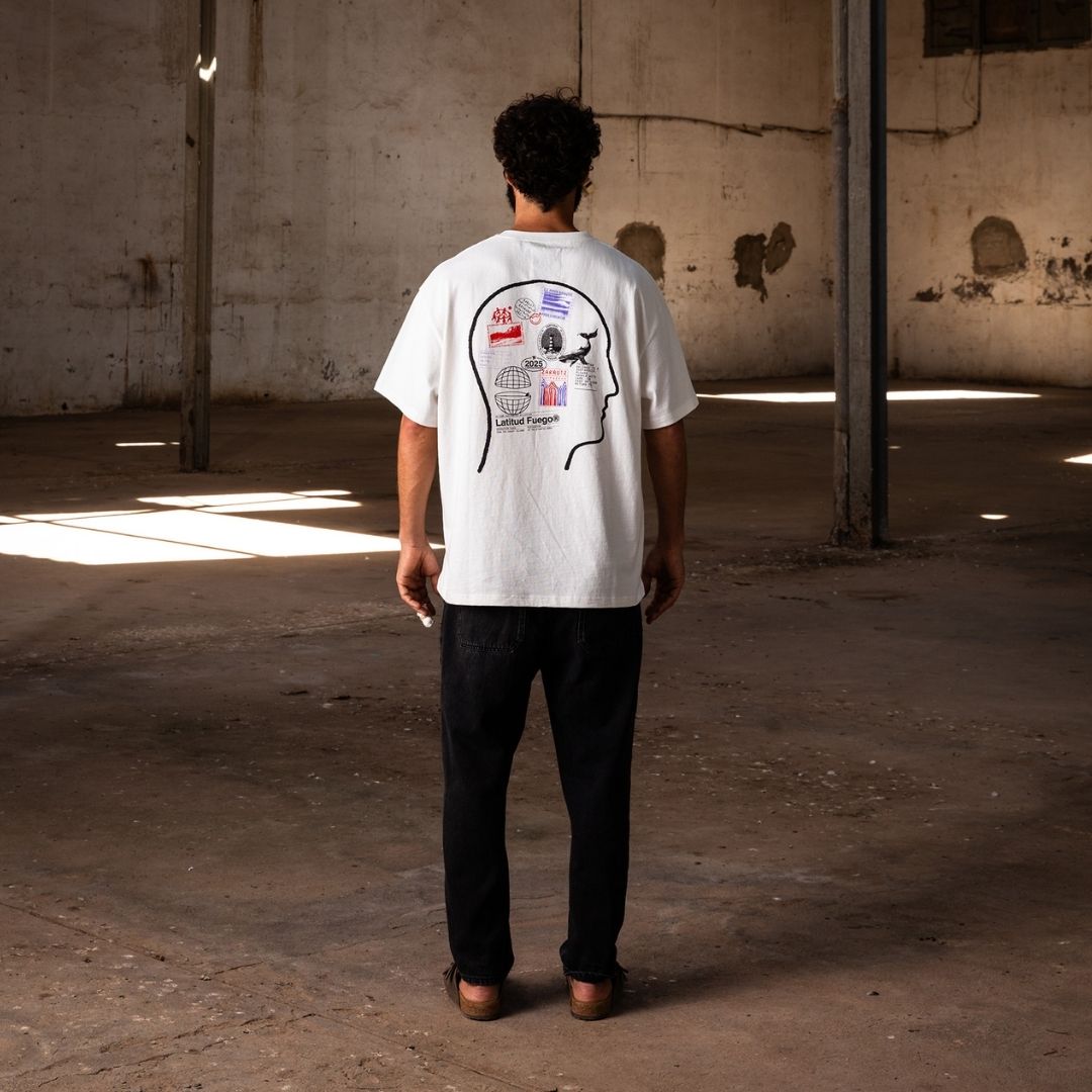 Latitud Fuego Stamps T-Shirt Ecru — detail view