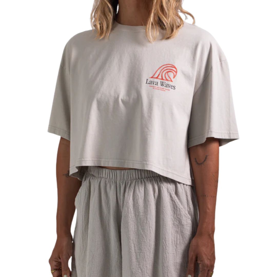 Latitud Fuego Womens Cropped Flames T-Shirt - Bone