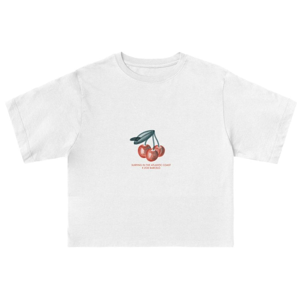 Womens Cherries Cropped T-Shirt - Ecru
