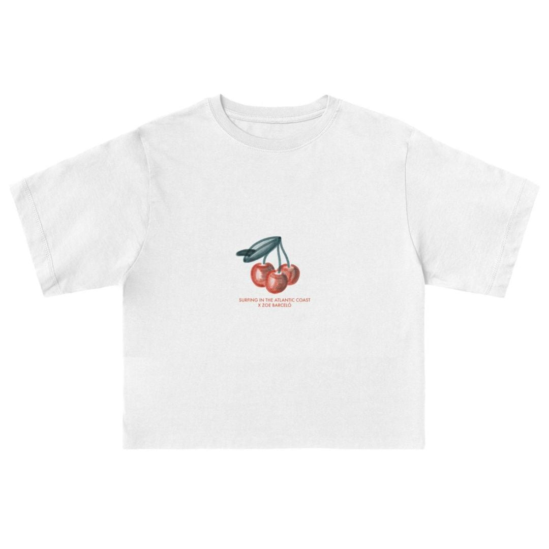 Womens Cherries Cropped T-Shirt - Ecru