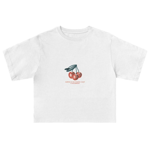 Latitud Fuego Womens Cherries Cropped T-Shirt Ecru — back view