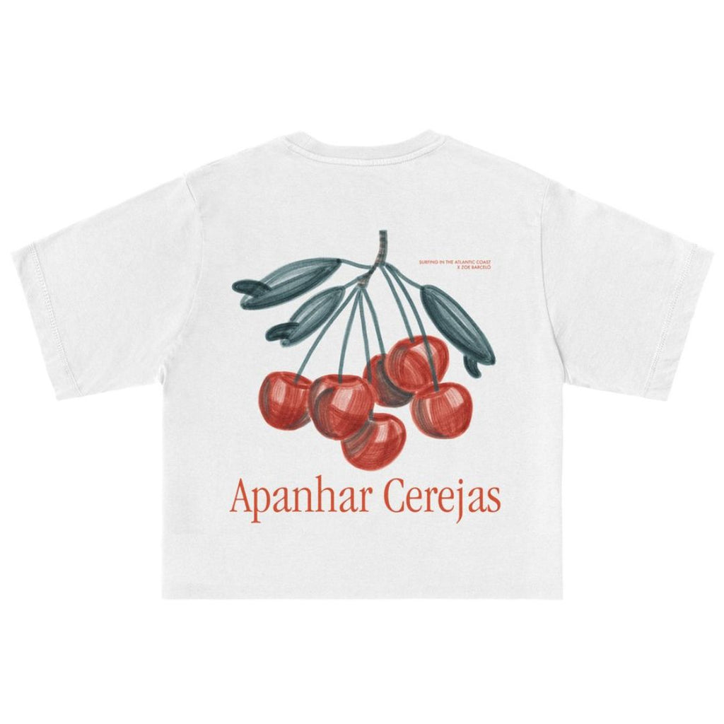 Womens Cherries Cropped T-Shirt - Ecru
