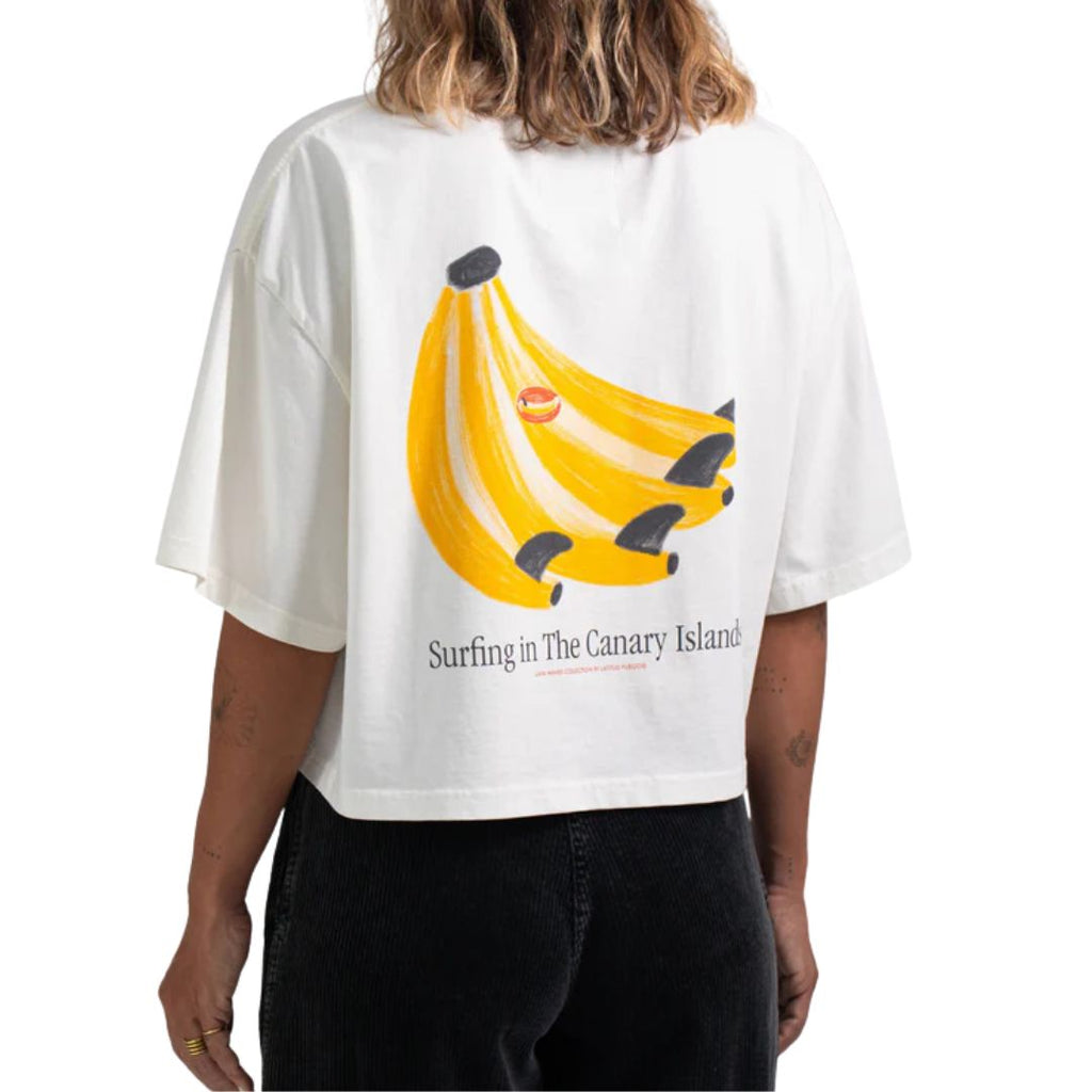 Latitud Fuego Womens Platanos Cropped T-Shirt Ecru — detail view