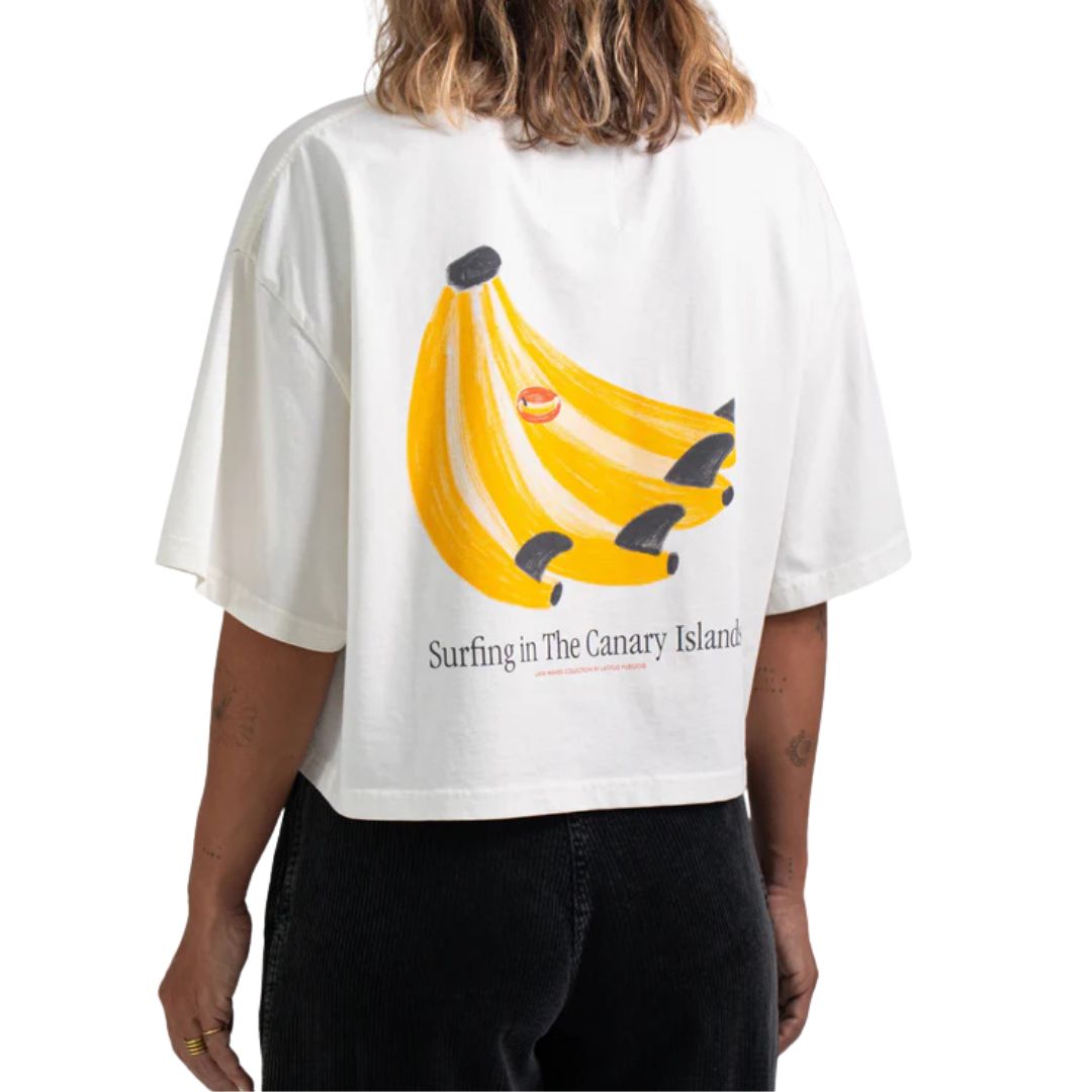 Latitud Fuego Womens Platanos Cropped T-Shirt Ecru — detail view