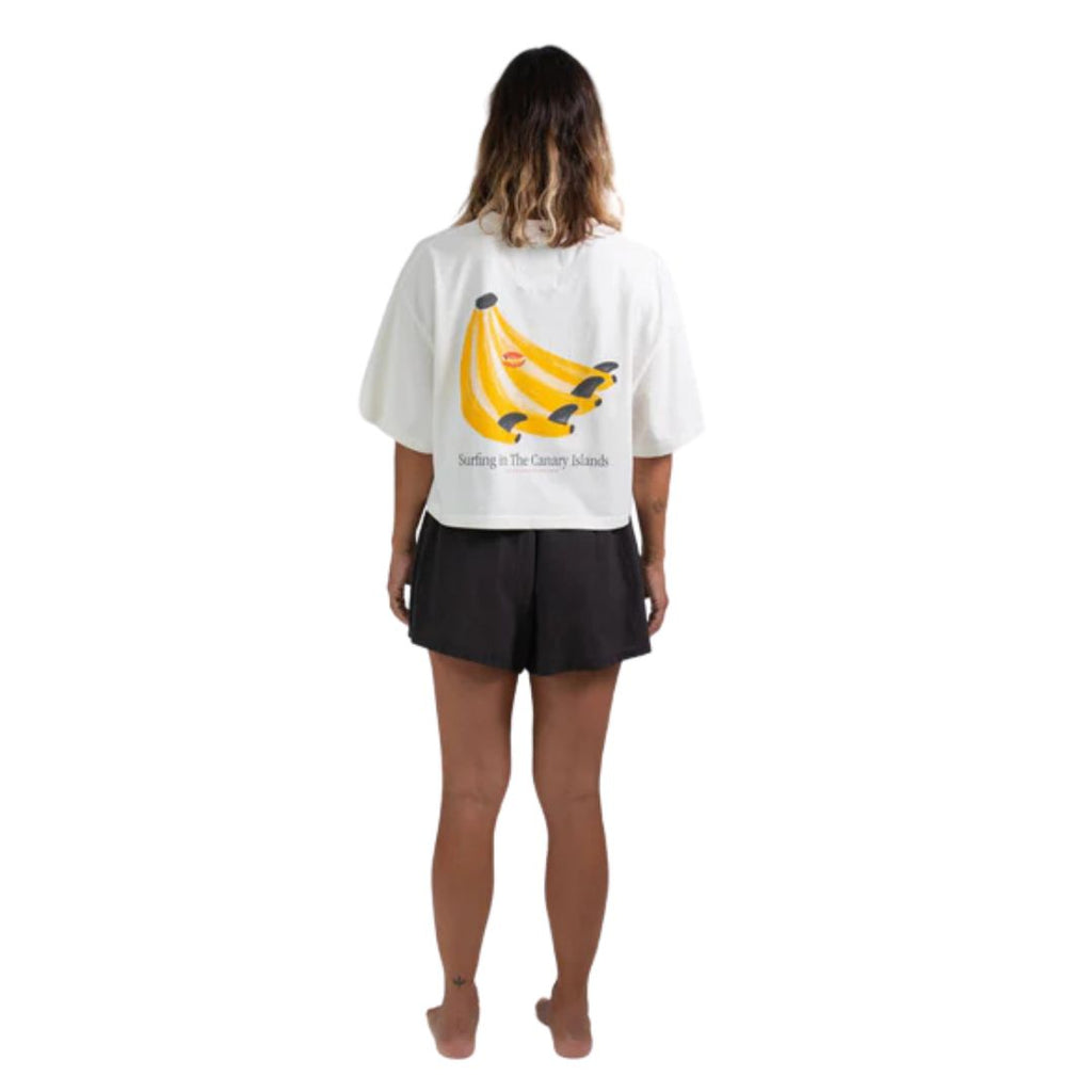 Latitud Fuego Womens Platanos Cropped T-Shirt Ecru — lifestyle shot