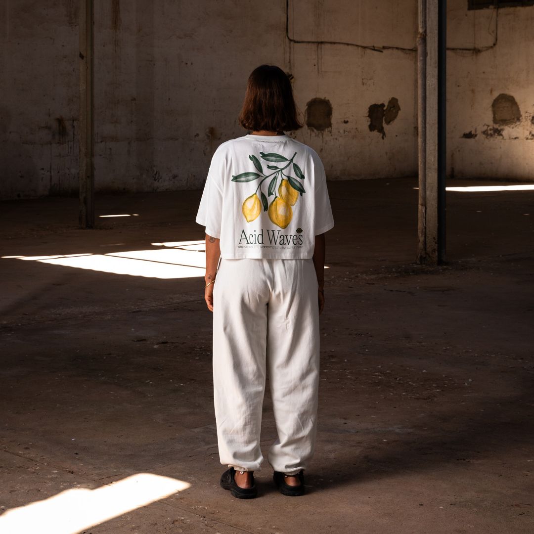 Latitud Fuego Womens Lemon Cropped T-Shirt White — detail view