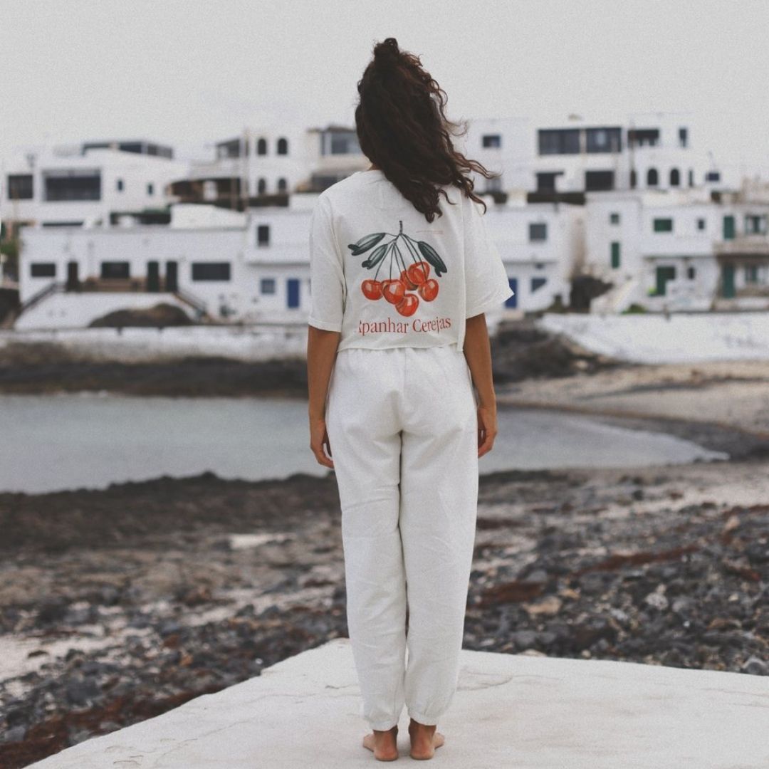 Womens Cherries Cropped T-Shirt - Ecru