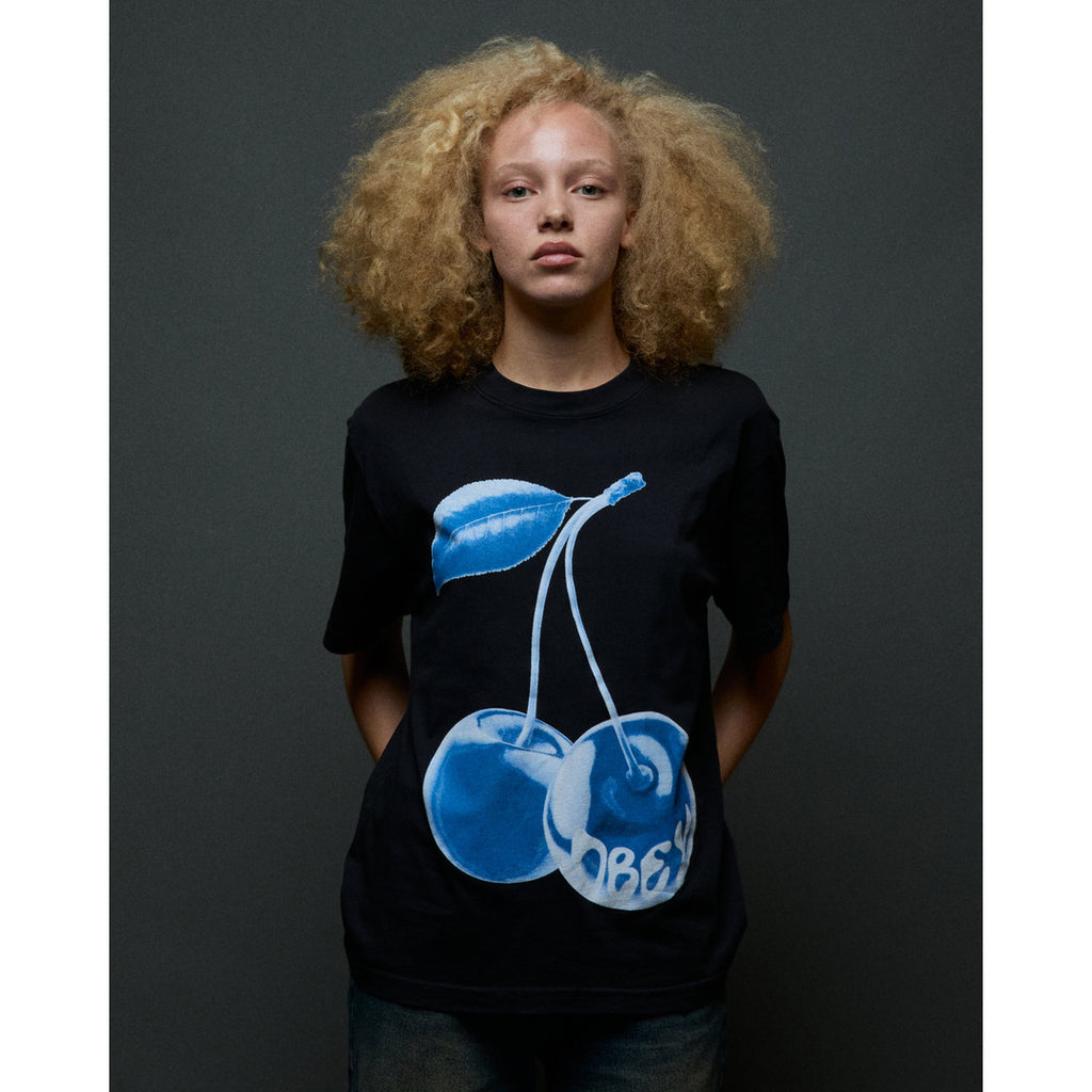 Obey Women's Blue Cherry T-Shirt Digital Black - detail