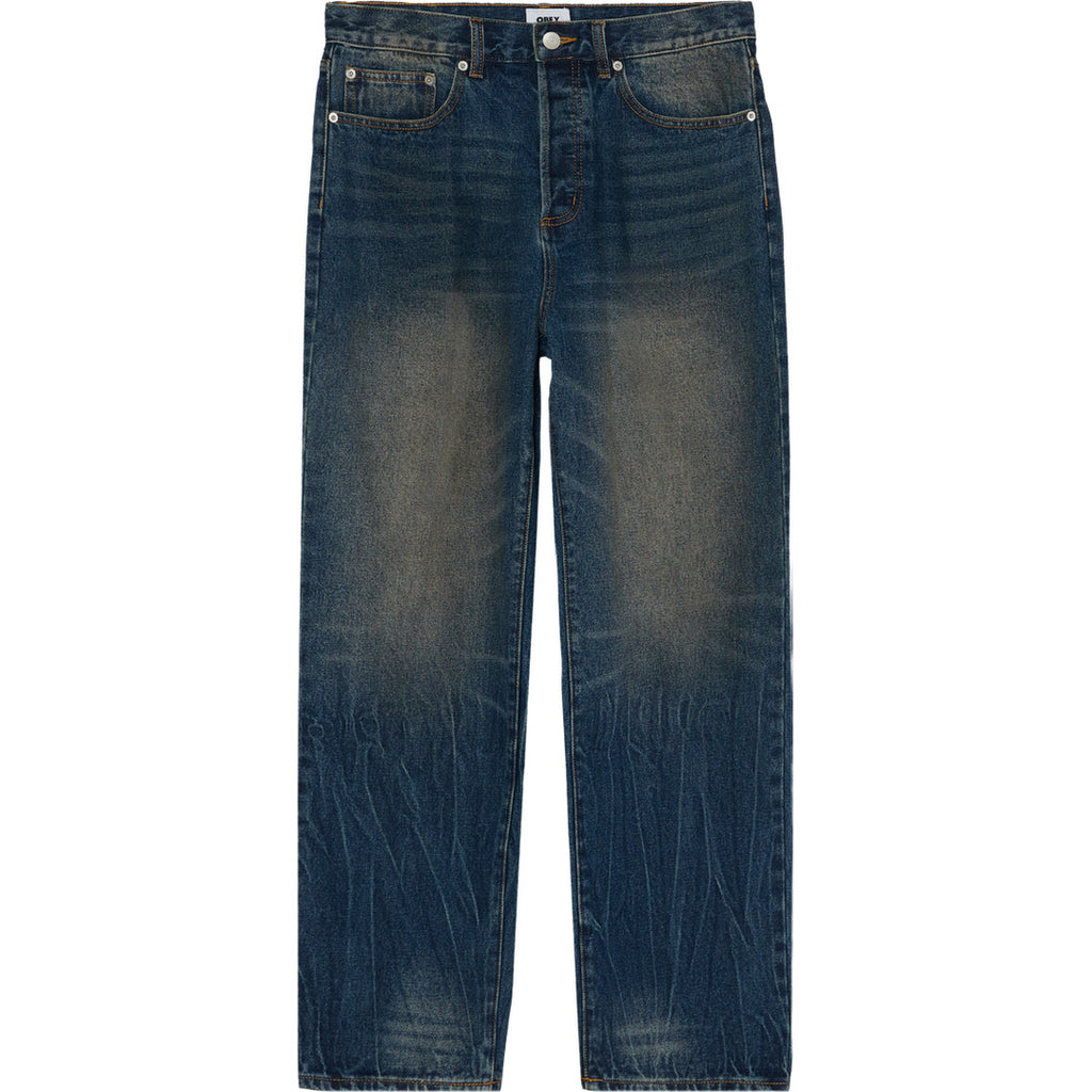 Obey Classic Baggy Denim Jeans Oil Stained Indigo - front