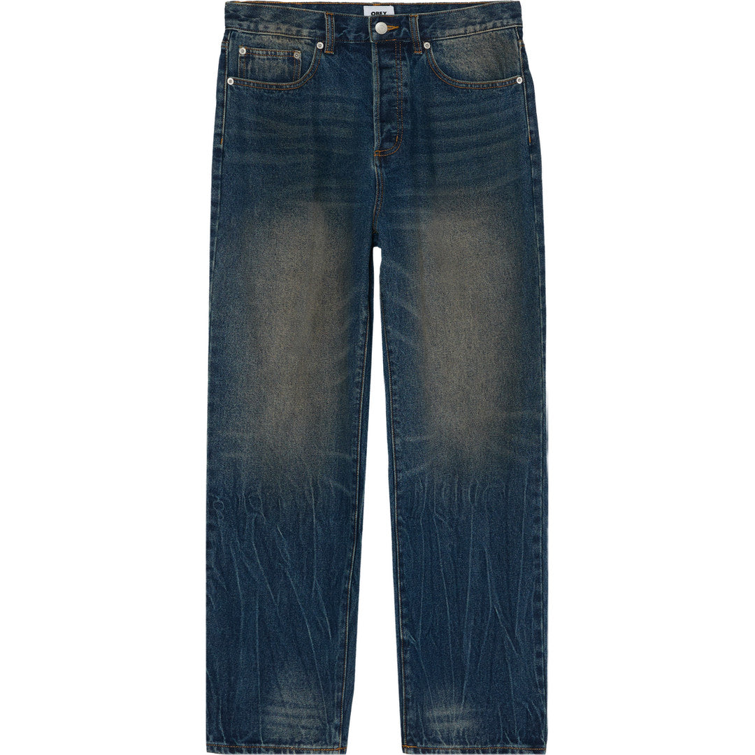 Obey Classic Baggy Denim Jeans Oil Stained Indigo - front