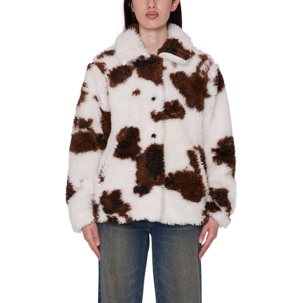 Womens Nolie Sherpa Short Coat - Cow Print - front