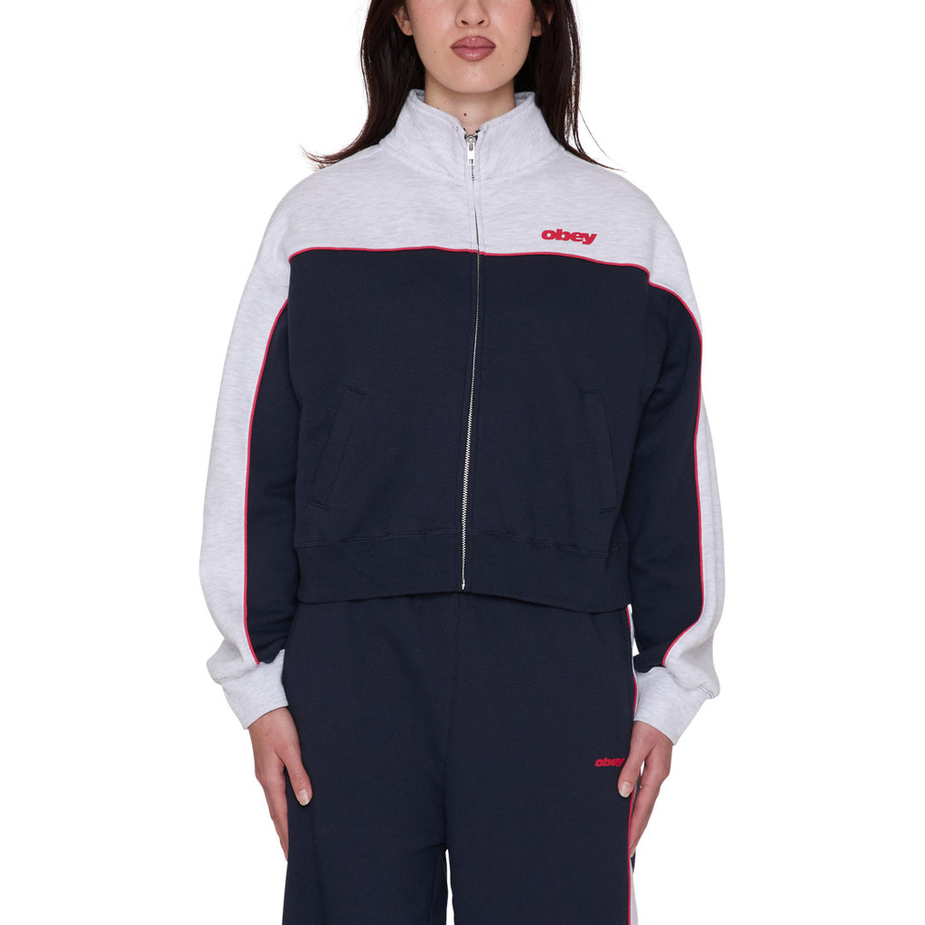 Obey Womens Zeno Mock Neck Zip Up - Dark Navy Multi - front