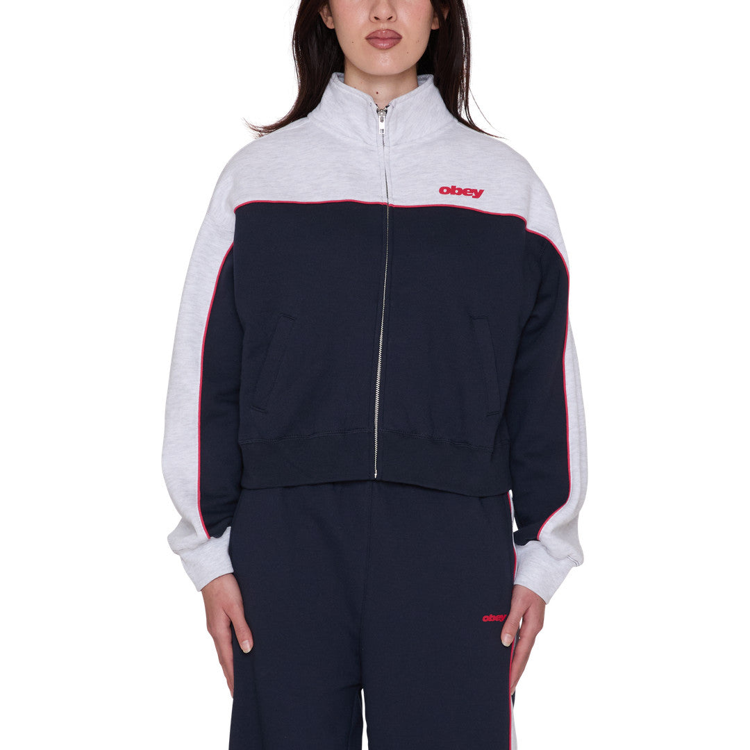 Obey Womens Zeno Mock Neck Zip Up - Dark Navy Multi - front