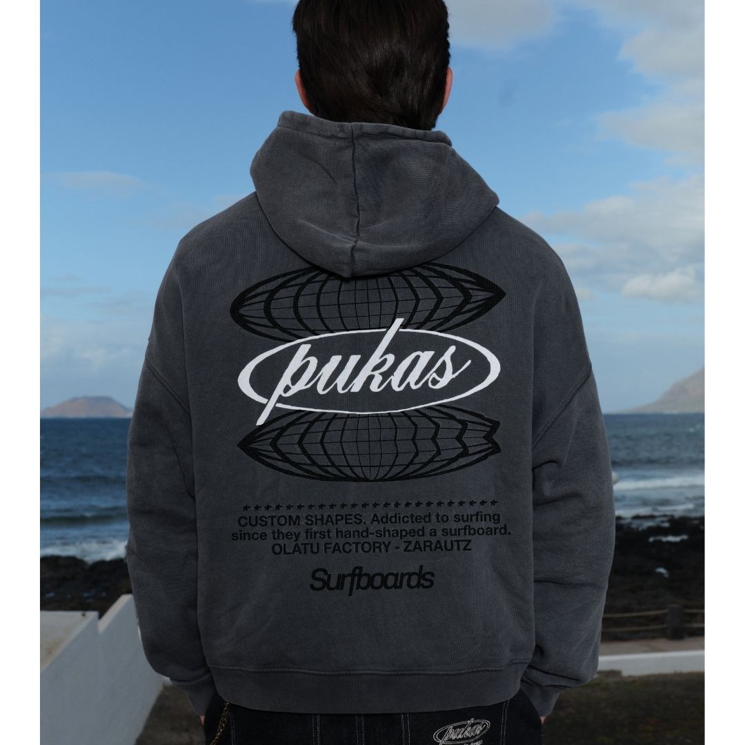 Pukas Fleece Custom Shapes Hoodie Charcoal — detail view